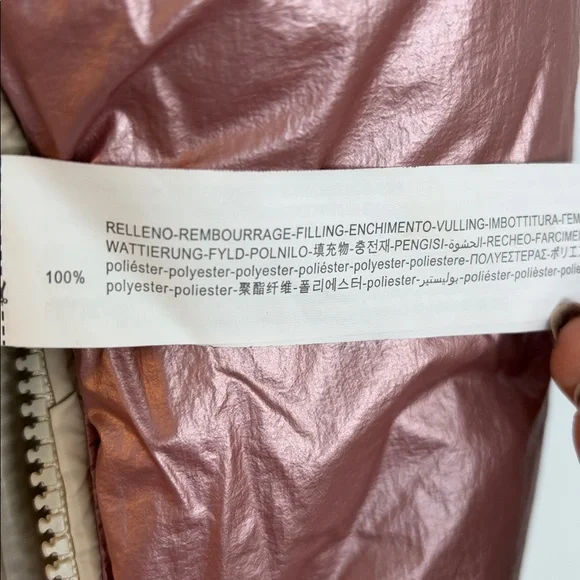 ZARA GIRL METALLIC PINK CREAM PUFFER VEST ZIP FRONT WAISTCOAT OUTERWEAR SZ 9-10 - Picture 11 of 11